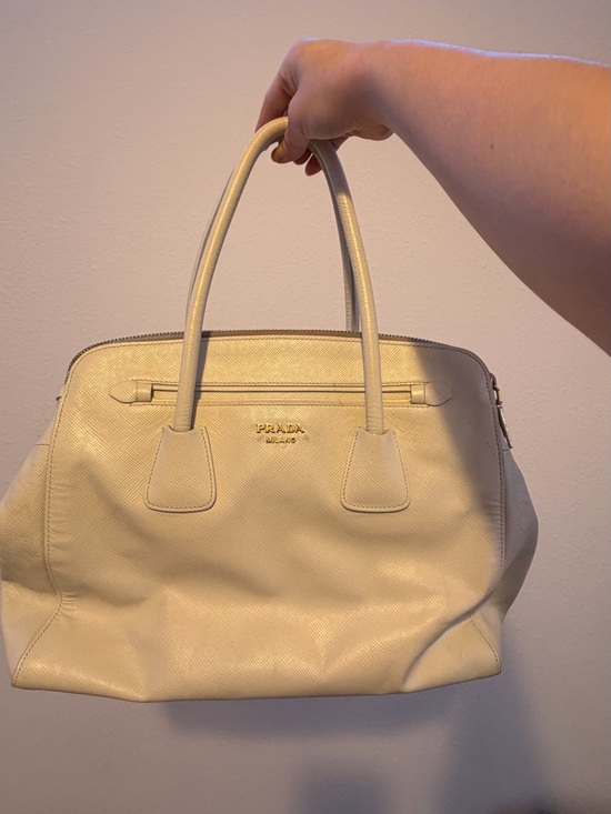 Prada Handbags - Prada Cream Saffiano Dome Tote
